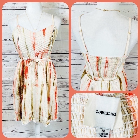 LULU’S i .madeline Cream Green Orange Pleat Dress - Picture 1 of 10